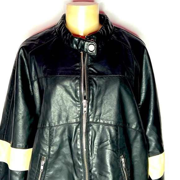 FREE PEOPLE BLACK VEGAN LEATHER JACKET WITH RACE STRIPES SIZE XL - Picture 3 of 5